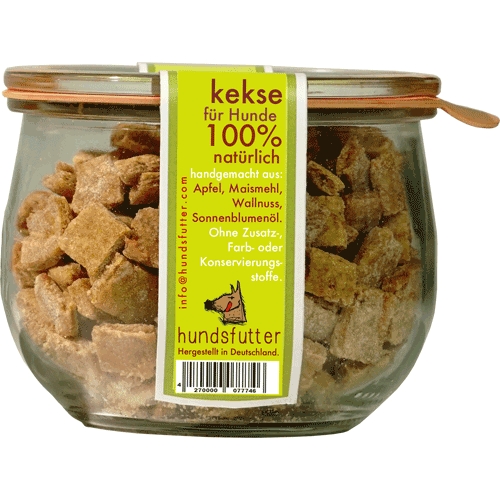Apfel-Walnuss NICHT BIO Snacks weiche vegane glutenfreie Kekse 220g im Vakuumglas Hund Keks Hundsfutter